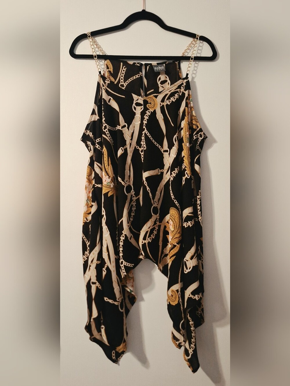 Soho Black and Gold Chain Print Top